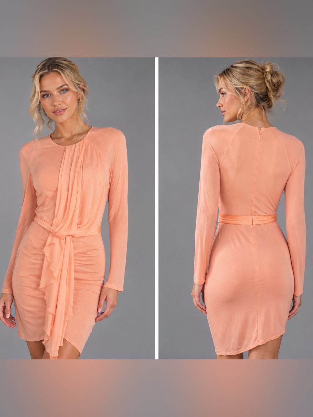 Bebe Peach Pink Asymmetric Drape Midi Dress Medium NWOT Hoco Party